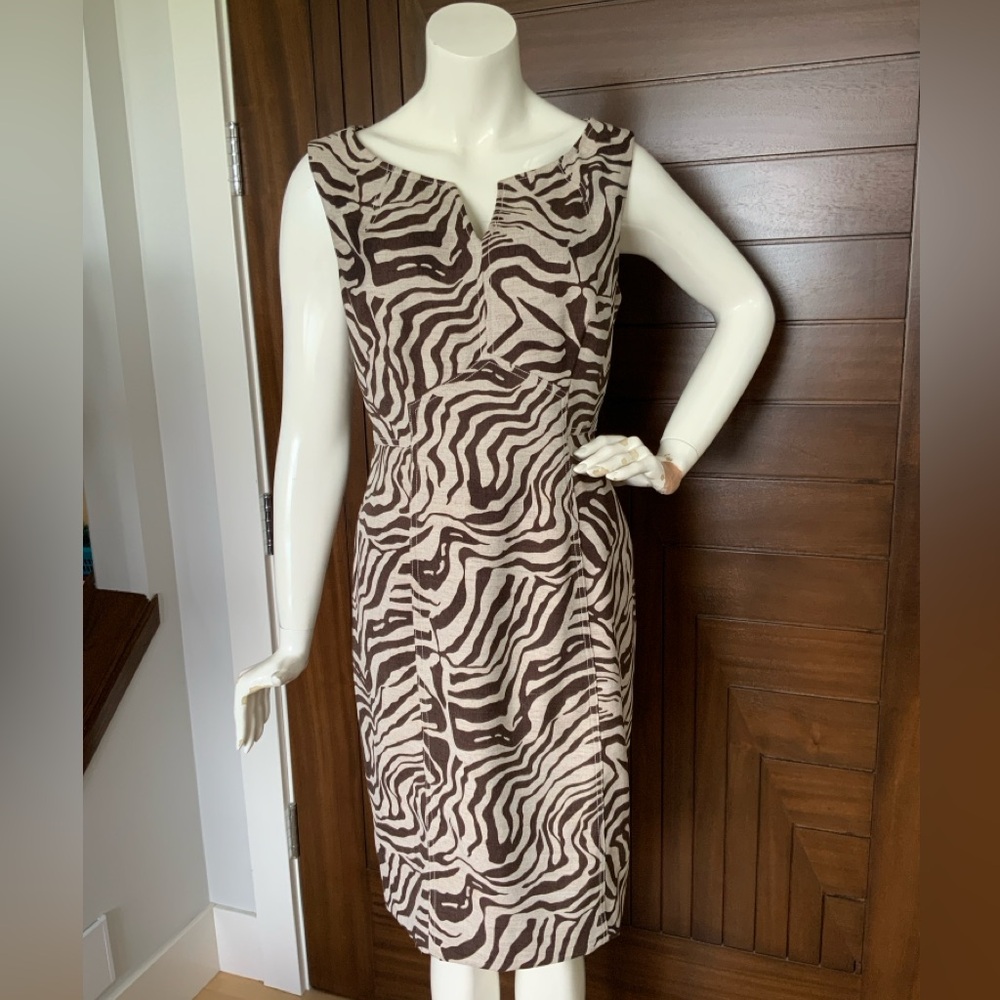 ANNE KLEIN Sheath Dress, Brown & Tan Animal Print, Sz 12, EUC